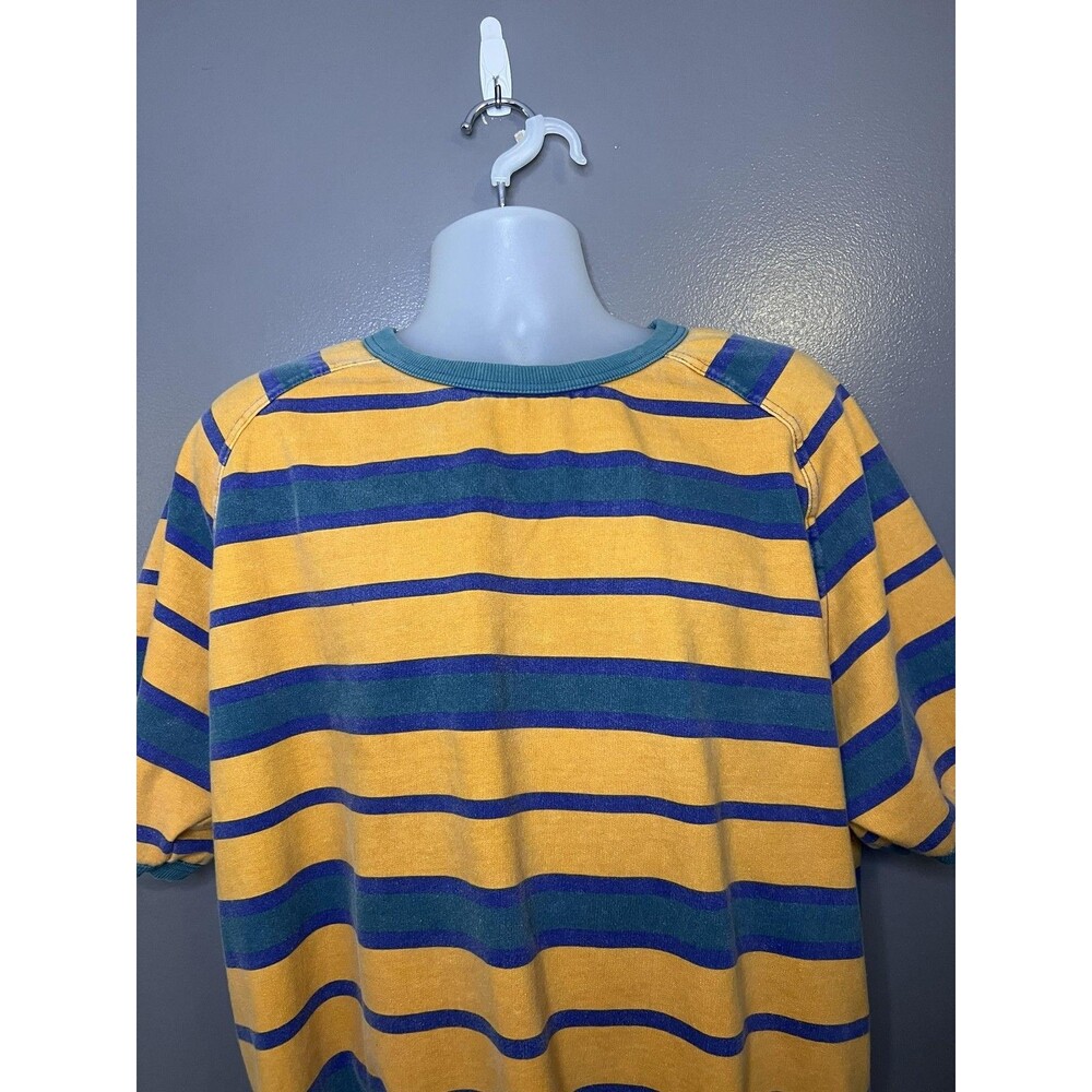 BDG Sweatshirt Mens Large Yellow Blue Striped Short Sleeve Fleece Pullover